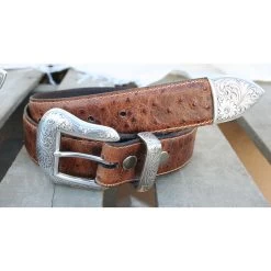 Lejon Men's Ostrich Print Leather Belt