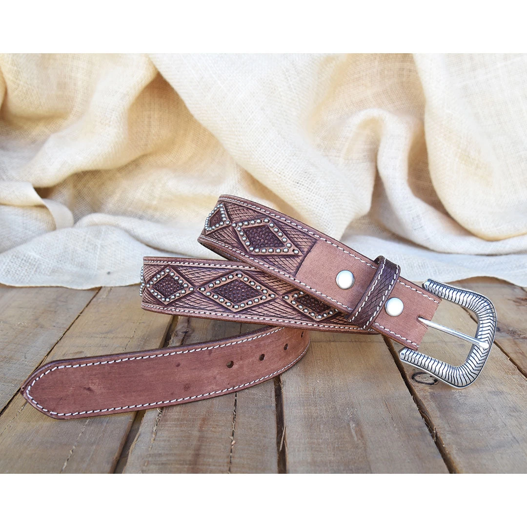 Lejon Cognac Diamond Tooled Belt 3 Lejon Cognac Diamond Tooled Belt