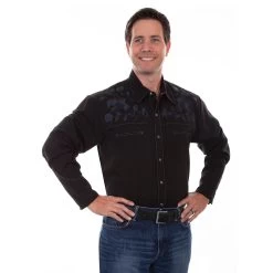 Scully Men's Rose Embroidered Western Dress Shirt