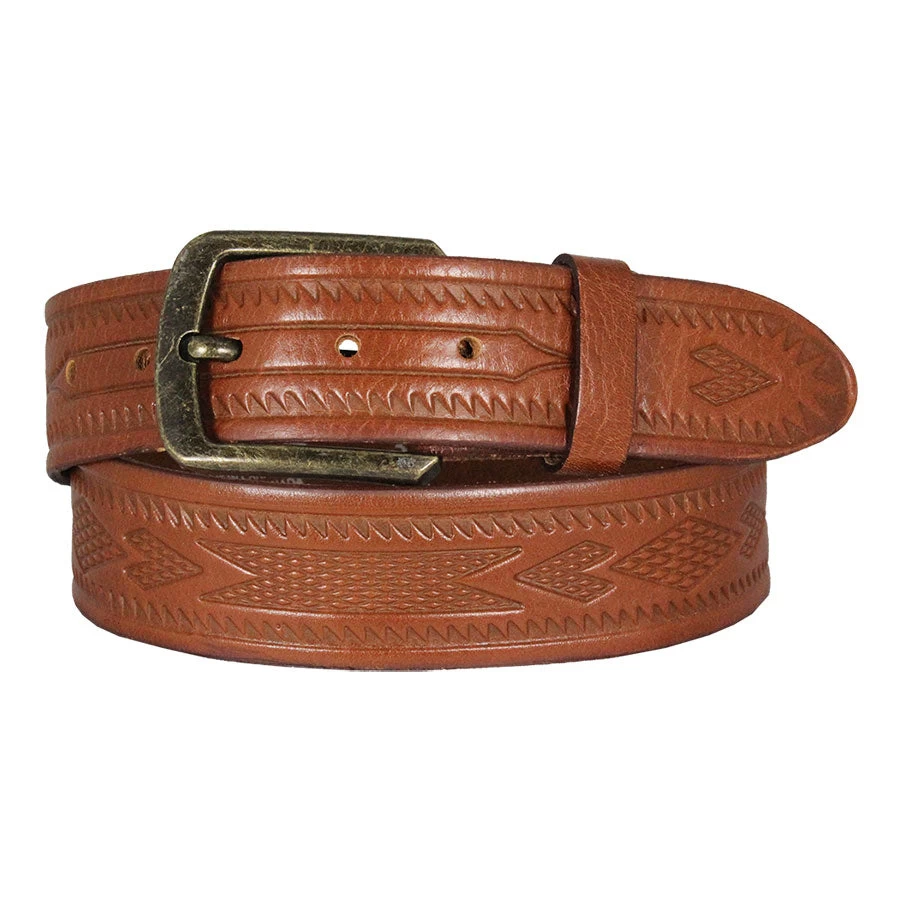 Cowboy Collection Men's Aztec Tooled Leather Belt 5 Cowboy Collection Men's Aztec Tooled Leather Belt - Image 3