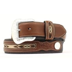 Nocona Men's Aztec Inlay & Concho Leather Belt