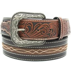 AndWest Men's Center Stitched With Tooled Billets Belt