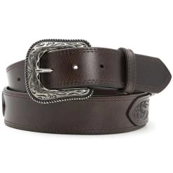 AndWest Men's Tooled And Metal Concho Overlay Belt