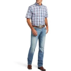 Ariat Men's Pro Series Fergus Short Sleeve Fitted Button-Down Shirt -Western Fashion Men ariat men s pro series fergus short sleeve fitted button down shirt