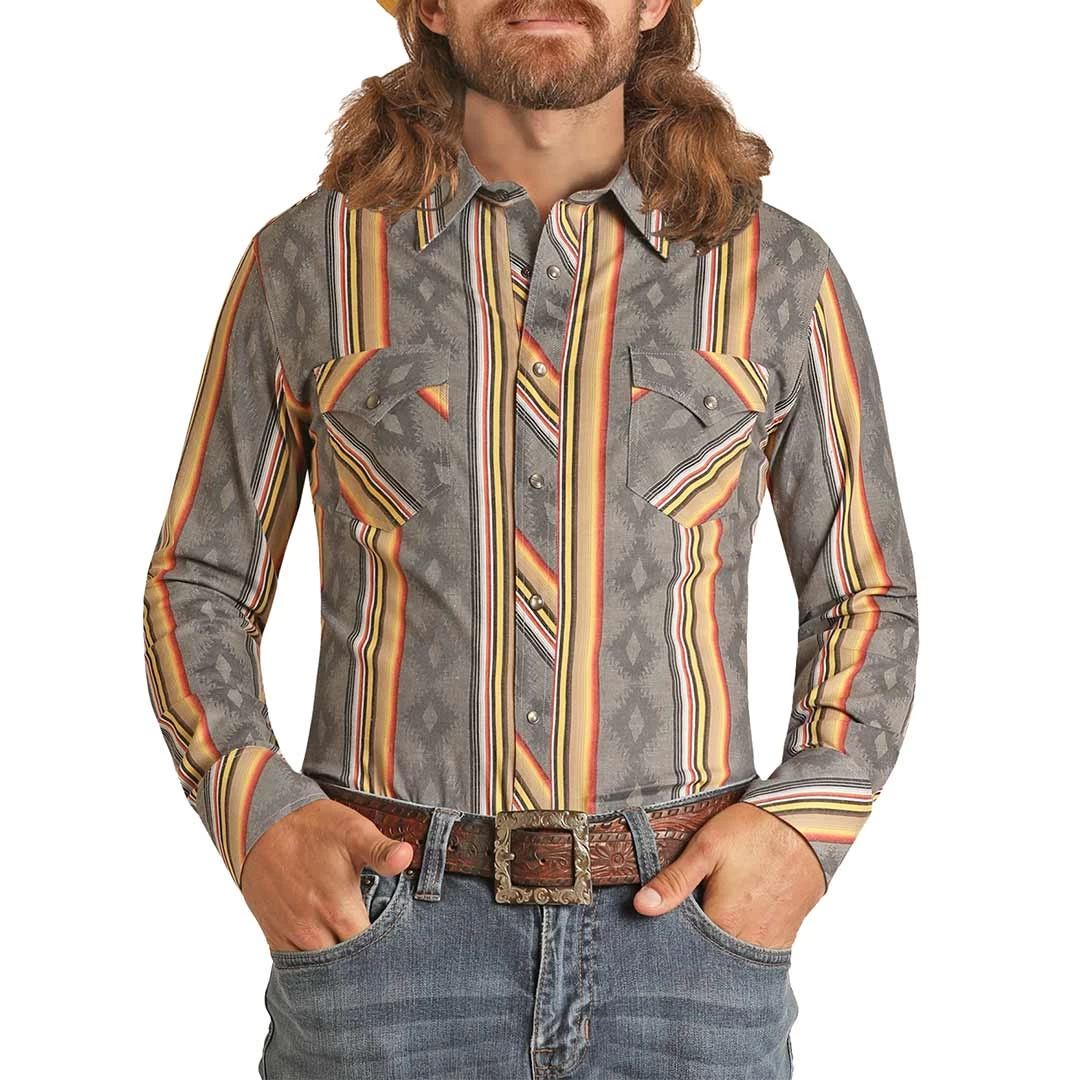 Rock & Roll Cowboy Men's Stripe Print Snap Shirt 3 Rock & Roll Cowboy Men's Stripe Print Snap Shirt