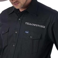 Wrangler X Yellowstone Men's Desertscape Twill Snap Shirt -Western Fashion Men img54542 wrangler x yellowstone men s desertscape twill snap shirt