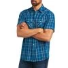 Ariat Men's Holt Retro Fit Short Sleeve Plaid Snap Shirt -Western Fashion Men img70128 ariat men s holt retro fit short sleeve plaid snap shirt