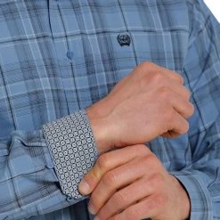 Cinch Men's Contrast Trim Plaid Button-Down Shirt -Western Fashion Men img74658 cinch men s contrast trim plaid button down shirt