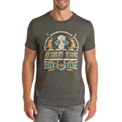 Rock & Roll Cowboy Men's Dale Brisby Pow Pow Skull Graphic T-Shirt