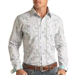 Rough Stock Men's Aztec Dot Print Snap Shirt