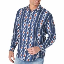 Wrangler Men's Checotah Print Snap Shirt -Western Fashion Men wra MC1274M