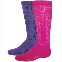 Wrangler Girls' 2 Pack Cowgirl Boot Socks